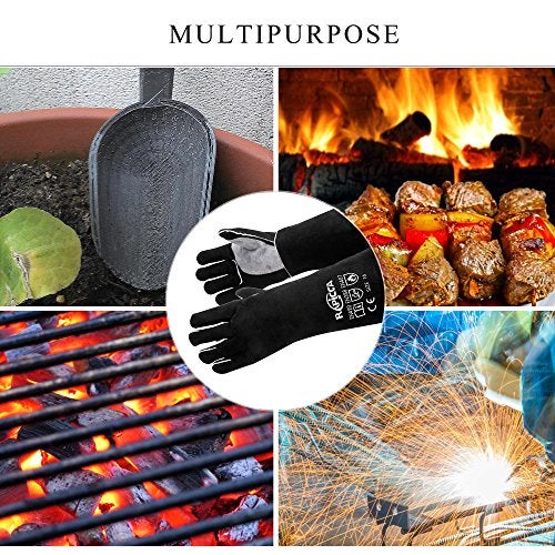 RAPICCA Welding Gloves 16IN Heat & Fire Resistant Leather for Stick MIG TIG Flux-Core Welder, Forge, Blacksmith, Fireplace, Wood Stove, Fire Pit, Furnace, Dry Ice Handling – Black – 662°F Protection - Image 4