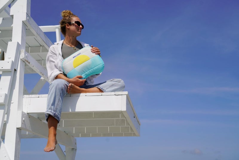 Ballast Beach Pillow â€“ Comfy, Durable & Compact, Stays Put on Windy Beaches with Patented Sand Pouch, Inflatable Pillow for Beaches, Pools, Camping, Festivals and Travel (Golden Sunrise) - Image 5