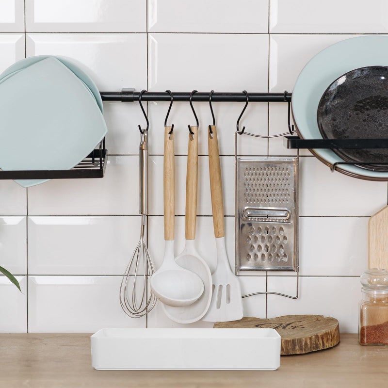 White Plastic 2-Piece Kitchen Drawer Organizer for Cutlery and Utensils - Image 5
