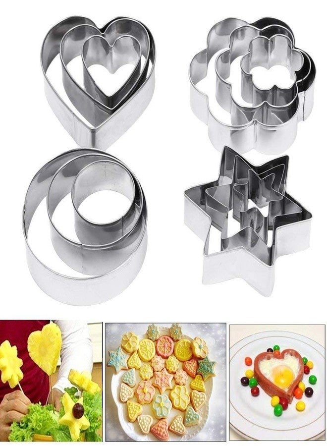BRIGHTZONE Set of 12 Pcs Stainless Steel Cookie Biscuit Cutter Set, Geometric Shapes Cookie Cutters,Vegetable Fruit Cutter Shape for Kitchen, Baking, Halloween & Christmas - Image 2