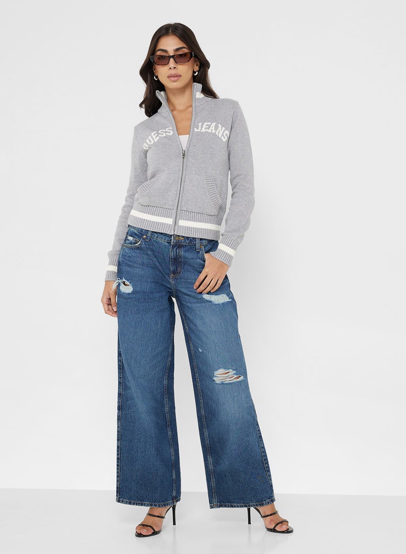 GUESS Ripped Detail Wide Leg Jeans - Image 2