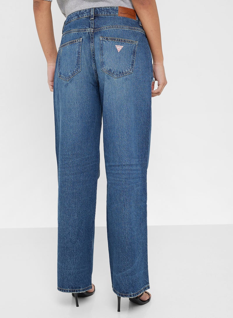 GUESS Ripped Detail Wide Leg Jeans - Image 3