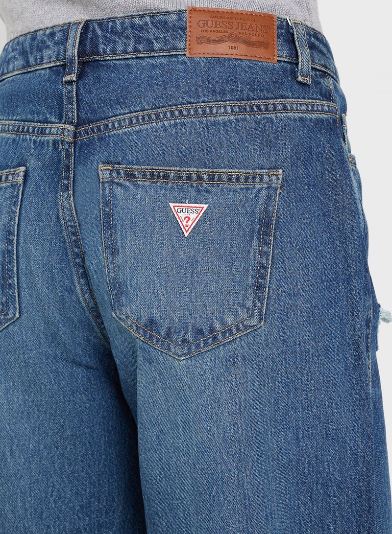 GUESS Ripped Detail Wide Leg Jeans - Image 5