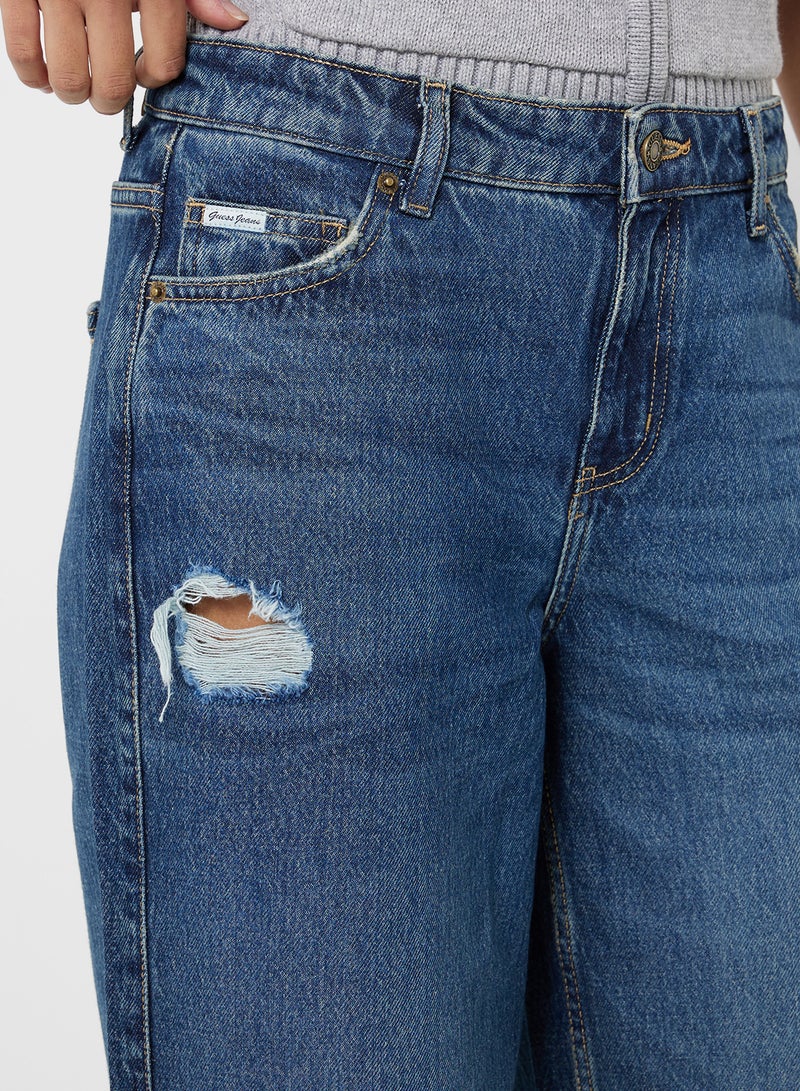 GUESS Ripped Detail Wide Leg Jeans - Image 4