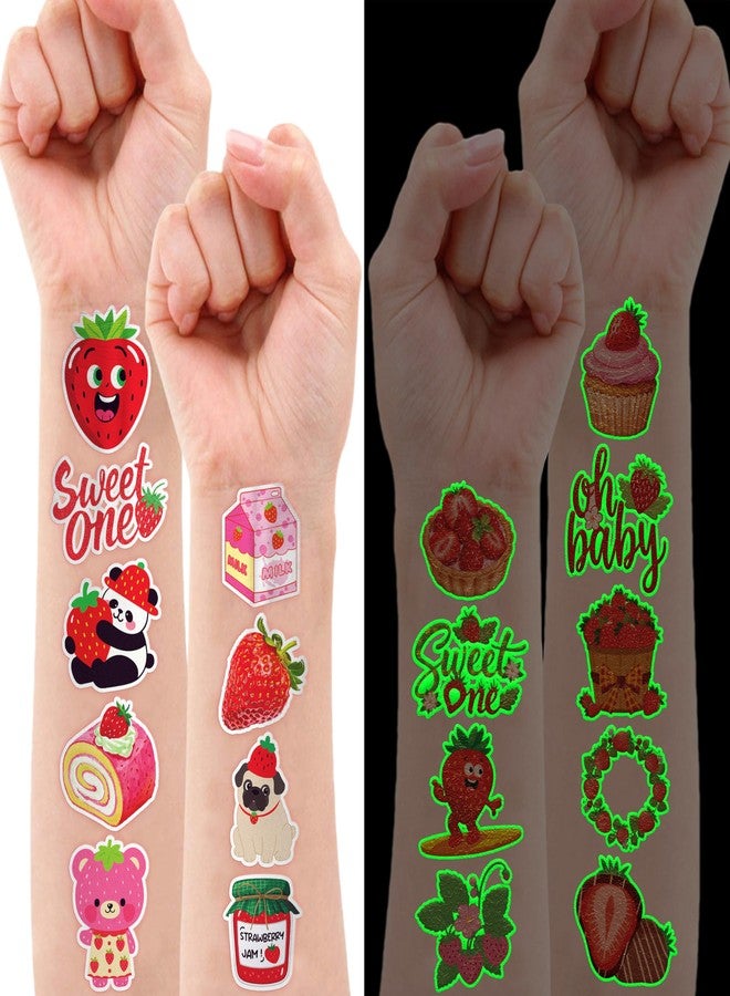 91TATTOOS 96 PCS Strawberry Berry Pre-Cut Glow in the Dark Temporary Tattoos for Kids - Image 2