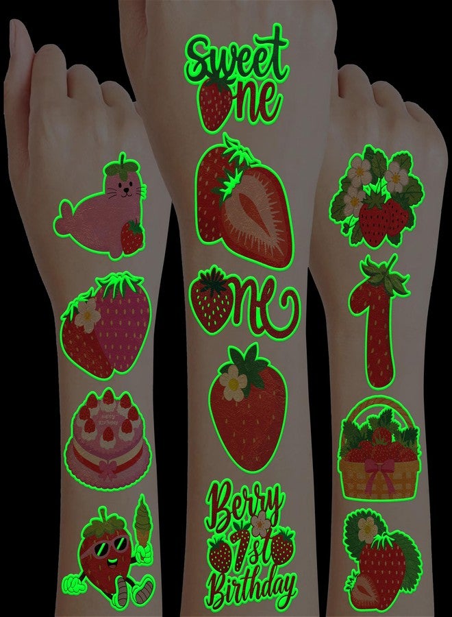 91TATTOOS 96 PCS Strawberry Berry Pre-Cut Glow in the Dark Temporary Tattoos for Kids - Image 1