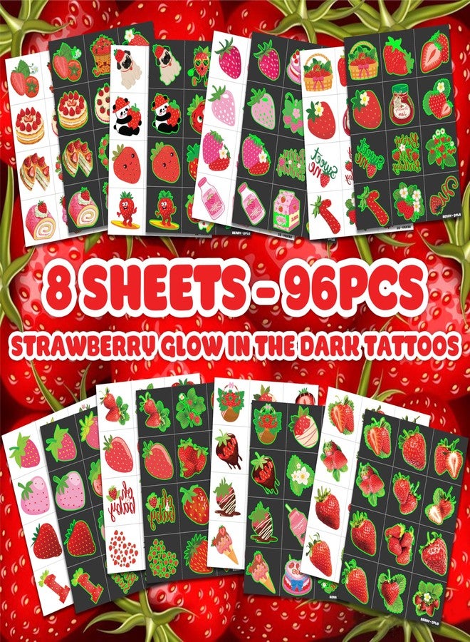 91TATTOOS 96 PCS Strawberry Berry Pre-Cut Glow in the Dark Temporary Tattoos for Kids - Image 3