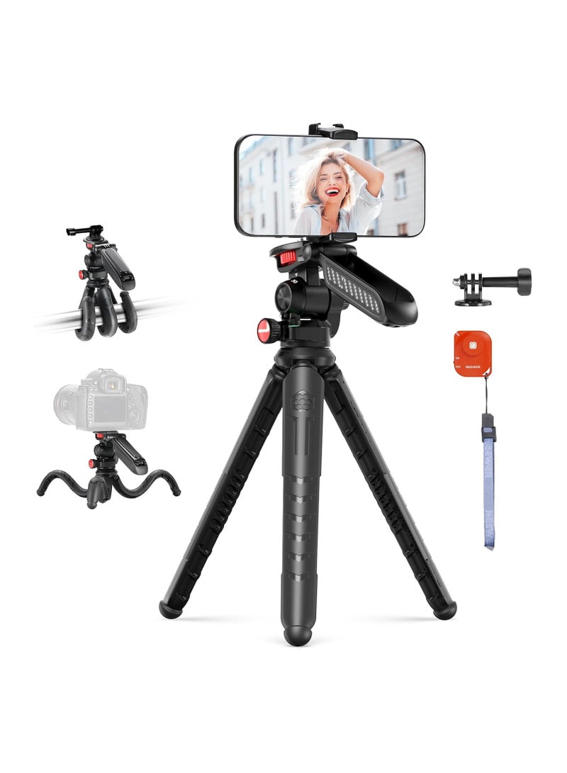 NEEWER Mini Flexible Tripod with Remote & Phone Holder, Portable Desk Tripod for iPhone, Camera & GoPro – TP36 black - Image 1