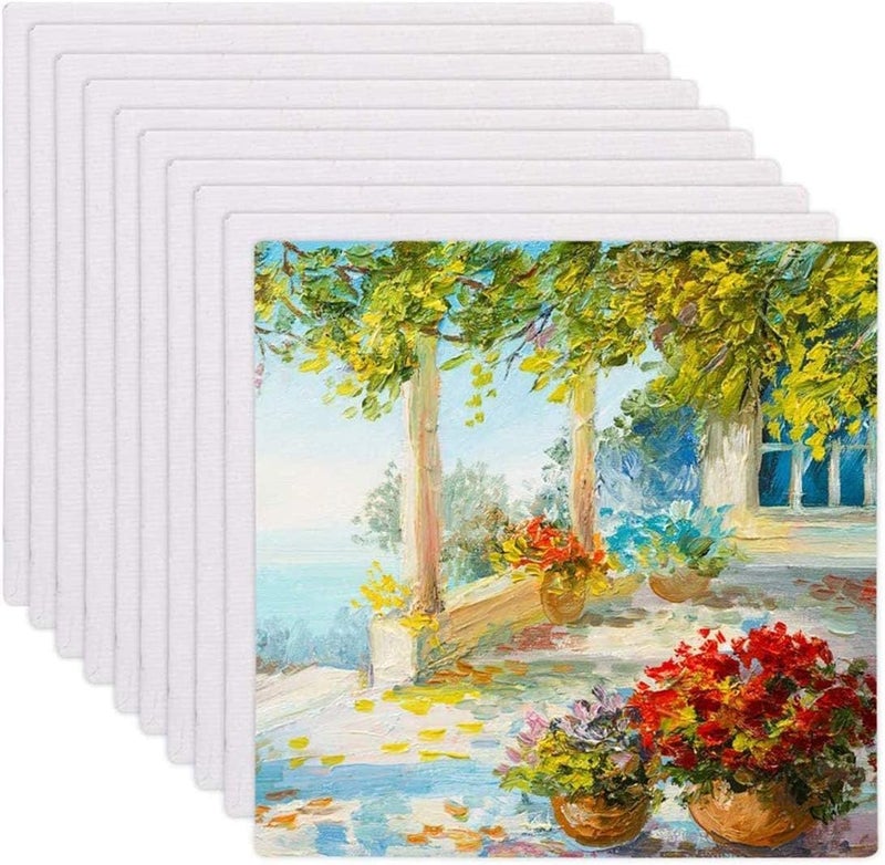 ARS 9 Pack Mini Canvas Panel, 10x10cm Stretched Canvas Boards, Square Small Art Board for Oil Paint Blank 3.94" - Image 1