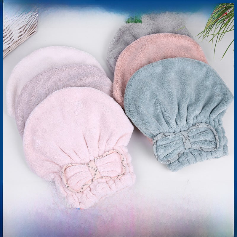 Japanese Plain Coral Fleece Dry Hair Cap Women's Cute Quick-drying Hair Shower Cap Water Absorbent Baotou Princess Cap Student Fashion(Deep Powder, 27*26cm) - Image 2