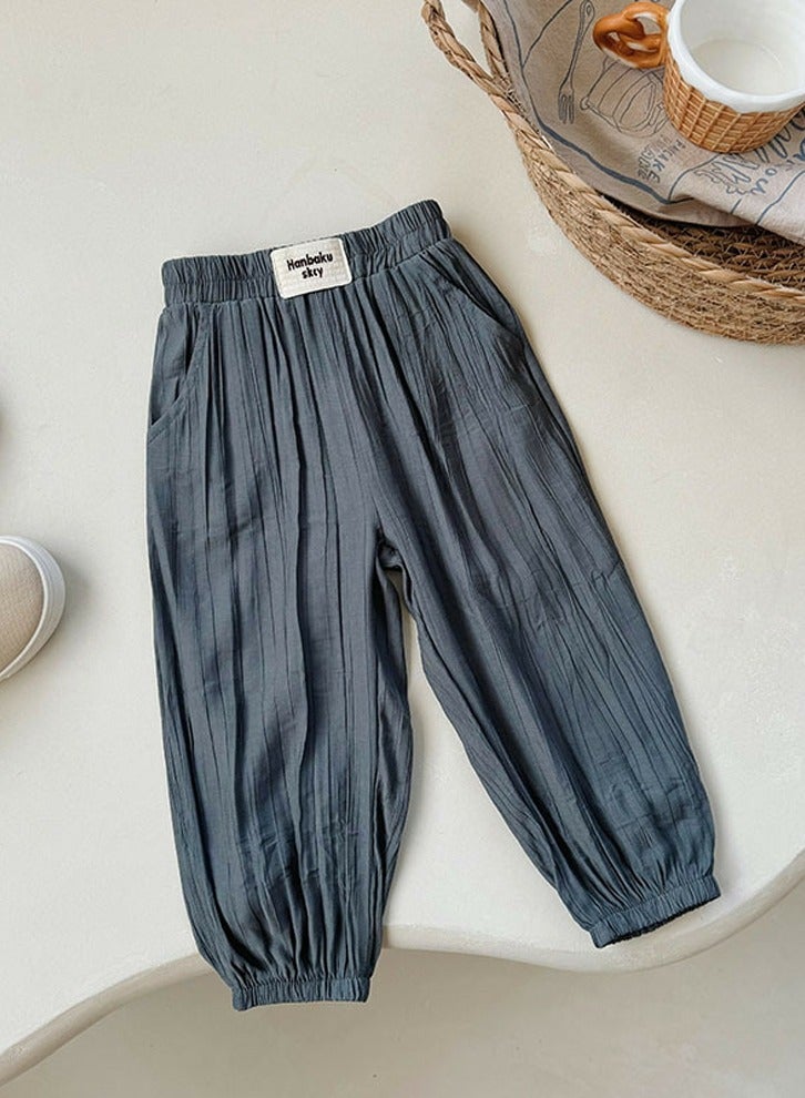 إسكدنيا الأطفال الصلبة تمتد الخصر فضفاض الساق بنطلون رمادي غامق