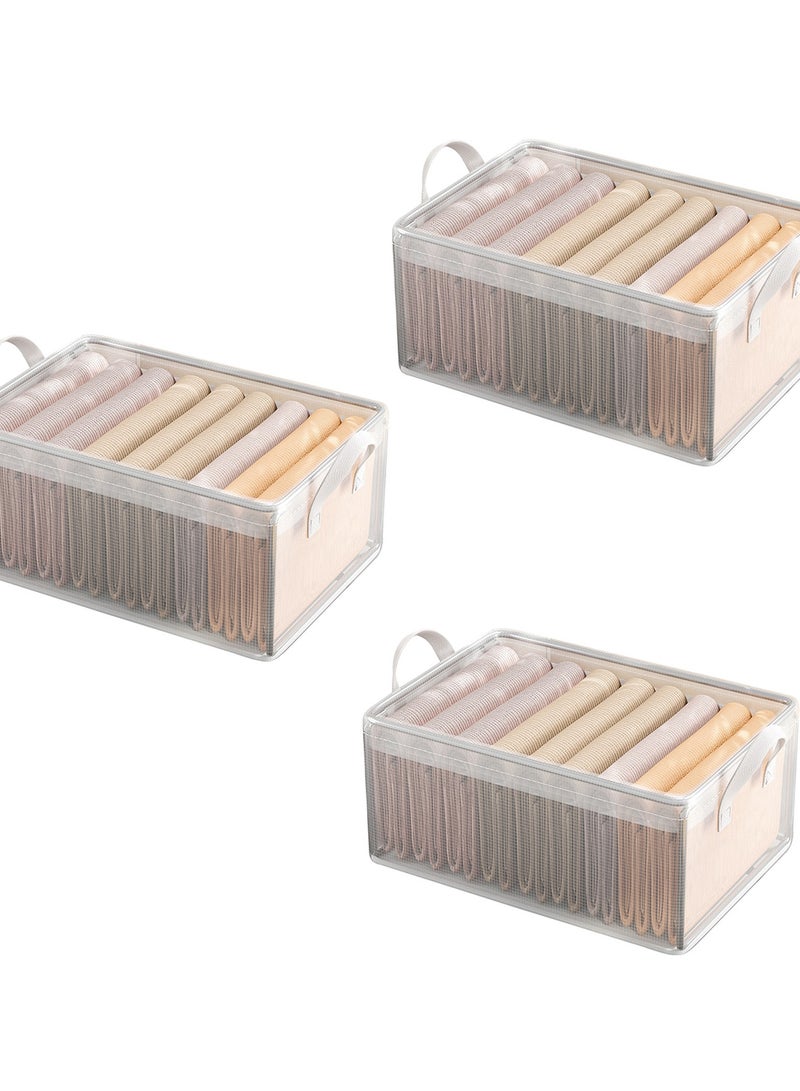 CityRiya-Long Storage Box Storage Bins 3 Packs Clothes Storage Box with Handle Collapsible Closet Organizers for Clothes Storage Storage Baskets for Organizing Toys, Clothes, Books, Office, 48x28x20cm - Image 2