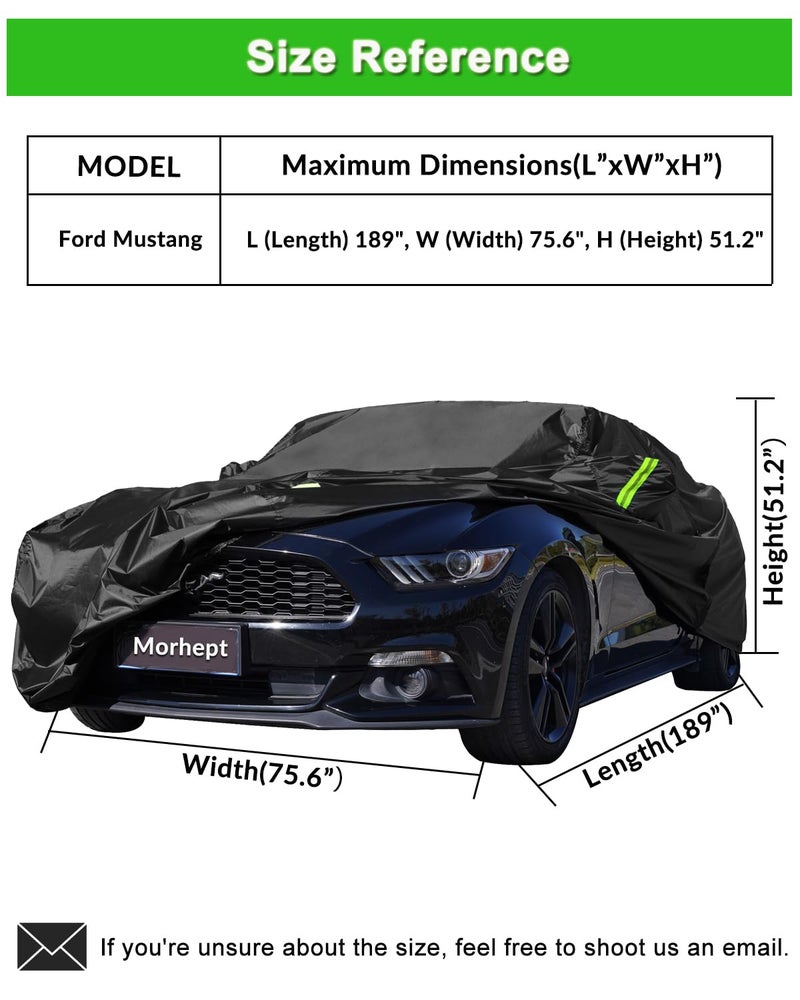 Morhept Car Cover Custom Fit for Ford Mustang 2005-2025, Waterproof All Weather GT Cover Outdoor Dustproof Shelby Coupe Cover with Door Zipper Black - Image 3