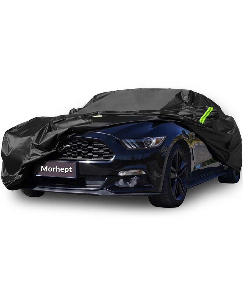Morhept Car Cover Custom Fit for Ford Mustang 2005-2025, Waterproof All Weather GT Cover Outdoor Dustproof Shelby Coupe Cover with Door Zipper Black - Image 1