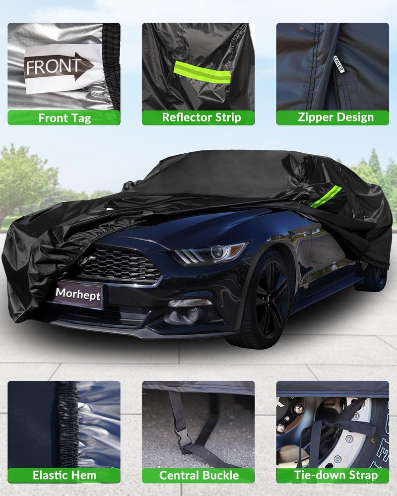 Morhept Car Cover Custom Fit for Ford Mustang 2005-2025, Waterproof All Weather GT Cover Outdoor Dustproof Shelby Coupe Cover with Door Zipper Black - Image 5