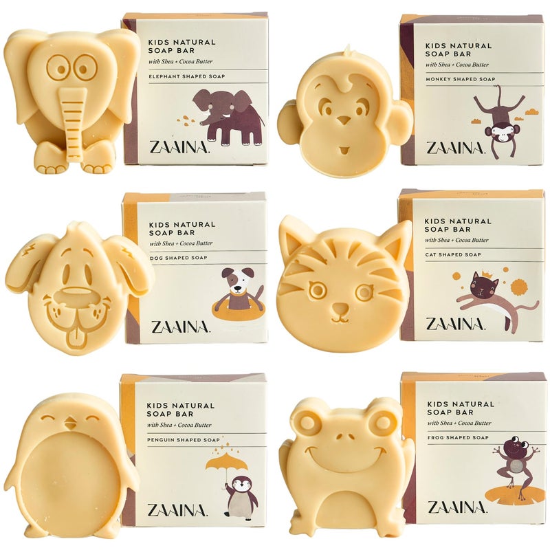 ZAAINA Natural Kids Soap Bar  Handmade in USA Fun Bath Time for Children  Unique Cute Animal Shape Soap for Boys Girls Gift for Kids Body Soap Bars  Gentle on Sensitive Skin  Set of 6