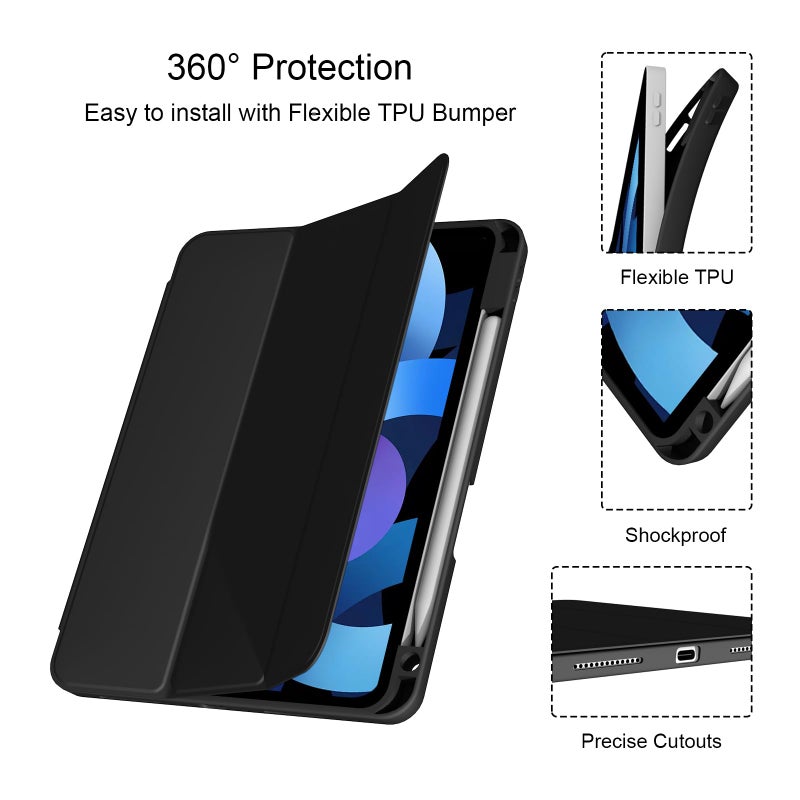 Divufus Case for iPad Air 11-inch M4/M3/M2 (8th 2026 / 7th 2025 / 6th 2024), Air 5th/4th Generation (2022/2020) 10.9â€, Auto Sleep/Wake Smart Cover Soft TPU Back Case with Pencil Holder, Black - Image 5