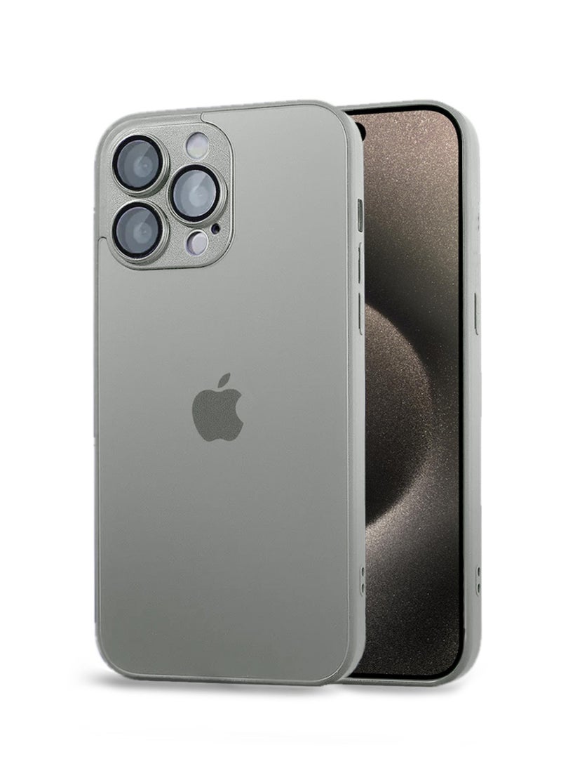 Techie جراب AG Forested المصنوع من السيليكون والزجاج غير اللامع مع غشاء عدسة الكاميرا المدمجة - حماية كاملة ومقاومة للغبار لهاتف Apple iPhone 15 Pro - رمادي تيتان - Image 1