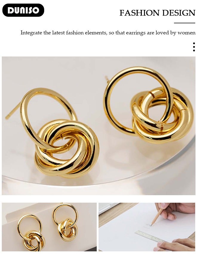 DUNISO Gold Hoop Earrings for Women's, Lightweight Earrings, Small Hoop Earrings, Pendant Earrings, Dainty Gold Geometric Earrings, Hypoallergenic Earrings for Women Girls - Image 3