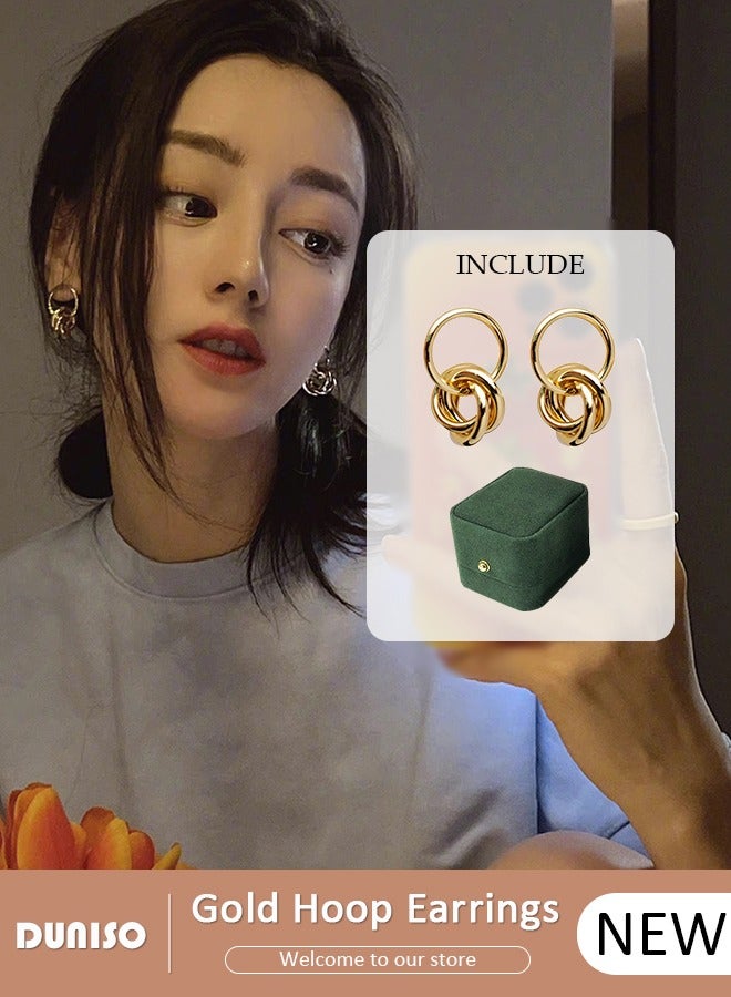 DUNISO Gold Hoop Earrings for Women's, Lightweight Earrings, Small Hoop Earrings, Pendant Earrings, Dainty Gold Geometric Earrings, Hypoallergenic Earrings for Women Girls - Image 1