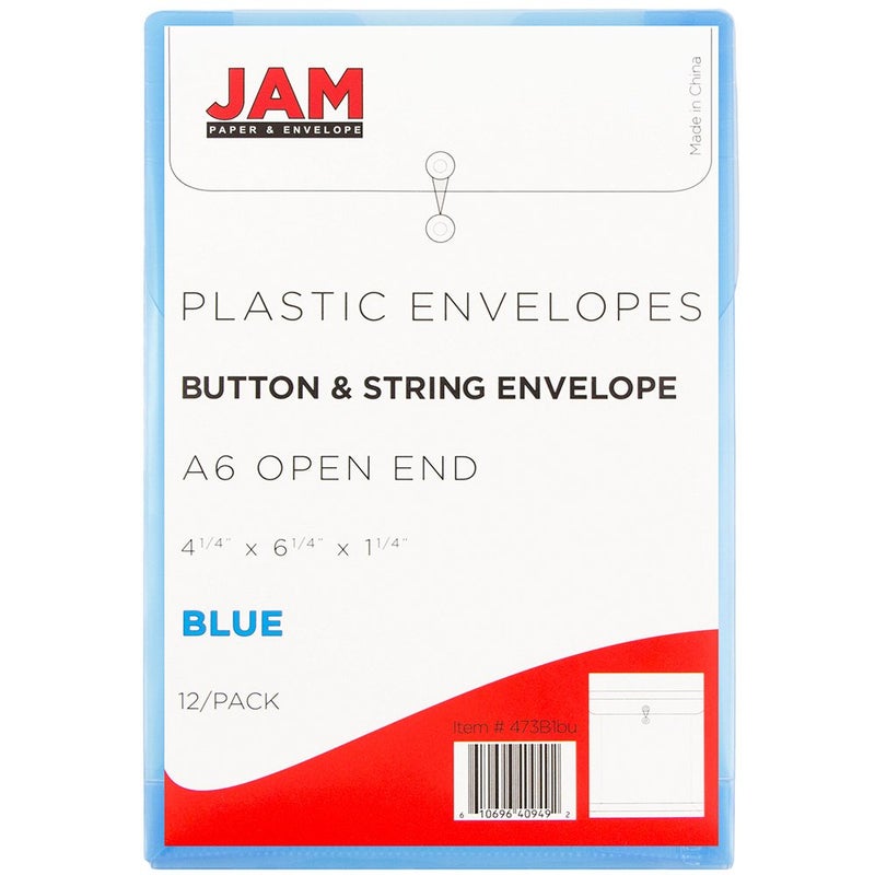 JAM PAPER Plastic Envelopes with Button & String Tie Closure - 4 1/4 x 6 1/4 - Blue - 12/Pack - Image 5