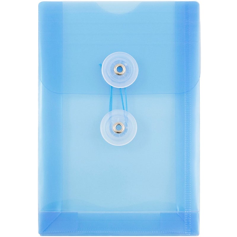 JAM PAPER Plastic Envelopes with Button & String Tie Closure - 4 1/4 x 6 1/4 - Blue - 12/Pack - Image 1
