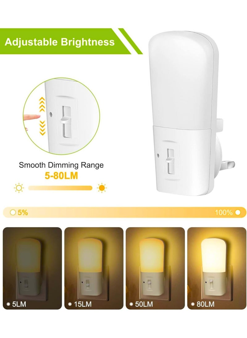 Chase Up Night Light, LED Night Light Plug in with Dusk to Dawn Sensor, Adjustable Brightness 0-80LM, 3000K Soft Night Light, Kids Night Lamp for Bedroom Bathroom Hallway Stairway, 2 Pack - Image 5