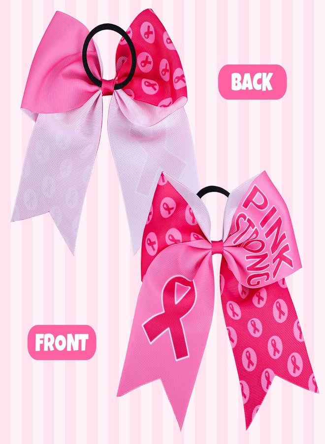 Whaline 8Pcs Large Cheerleading Hair Accessories with Pink Ribbon, Elastic Ponytail Holders - Breast Cancer Awareness Costume Decoration - Image 3