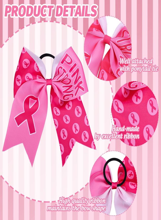 Whaline 8Pcs Large Cheerleading Hair Accessories with Pink Ribbon, Elastic Ponytail Holders - Breast Cancer Awareness Costume Decoration - Image 4