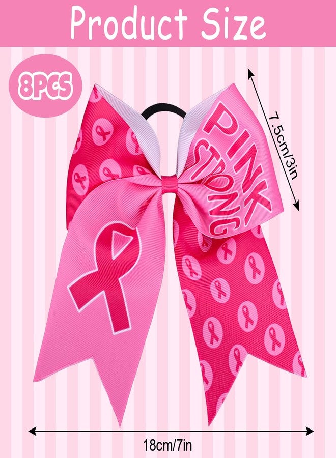 Whaline 8Pcs Large Cheerleading Hair Accessories with Pink Ribbon, Elastic Ponytail Holders - Breast Cancer Awareness Costume Decoration - Image 2
