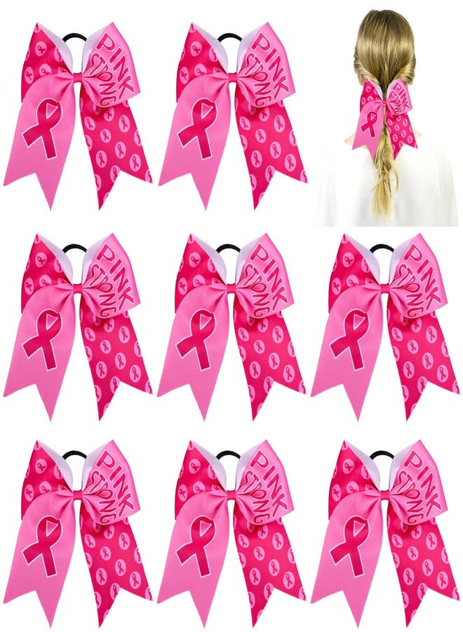 Whaline 8Pcs Large Cheerleading Hair Accessories with Pink Ribbon, Elastic Ponytail Holders - Breast Cancer Awareness Costume Decoration - Image 1