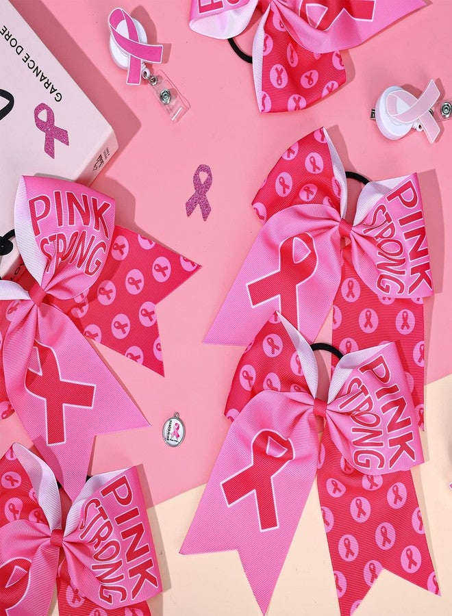 Whaline 8Pcs Large Cheerleading Hair Accessories with Pink Ribbon, Elastic Ponytail Holders - Breast Cancer Awareness Costume Decoration - Image 5