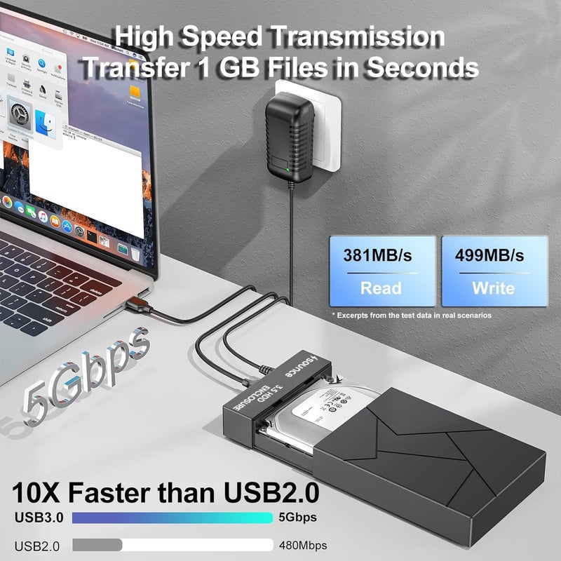 Sounce Type C Hard Drive Enclosure, External Hard Drive Docking Station for 3.5/2.5 Inch SATA Hard Drives/SSD with 16 TB+, Tool-Free HDD Enclosure 12V/2A Power Supply UASP (Black) - Image 2