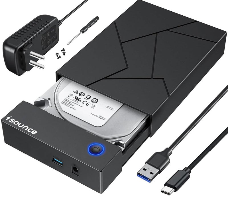 Sounce Type C Hard Drive Enclosure, External Hard Drive Docking Station for 3.5/2.5 Inch SATA Hard Drives/SSD with 16 TB+, Tool-Free HDD Enclosure 12V/2A Power Supply UASP (Black) - Image 1