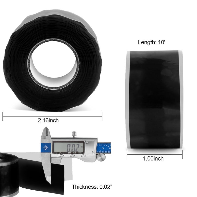 Romeda 1 Inch x 10 FT Black Self-Fusing Silicone, Thickness 0.5mm Hose Repair Tape, Heavy Duty and Leak Proof Rubber Hose Tape, Pipe for Water - Black - Image 2