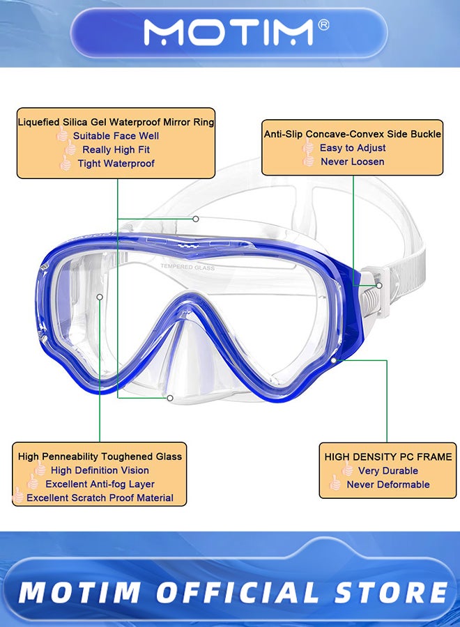 Motim Snorkel Mask Anti-Fog Scuba Snorkelling Packages Diving Mask Anti-Fog & Anti-UV Tempered Glass Wide View Snorkel Mask for Kids & Toddles & Adults - Image 3
