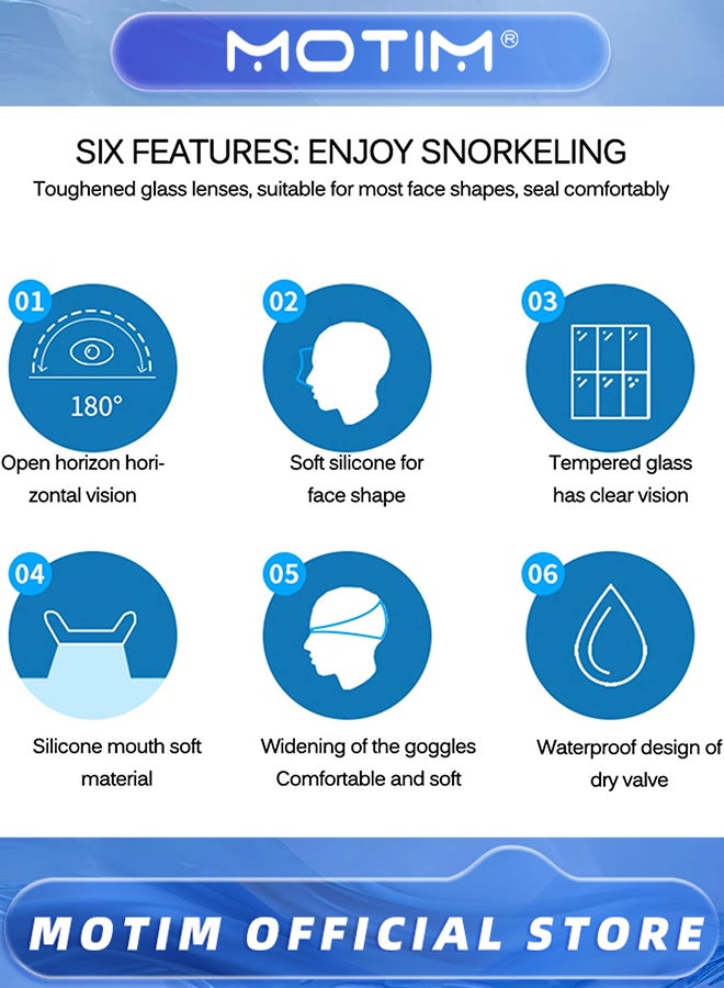 Motim Snorkel Mask Anti-Fog Scuba Snorkelling Packages Diving Mask Anti-Fog & Anti-UV Tempered Glass Wide View Snorkel Mask for Kids & Toddles & Adults - Image 2