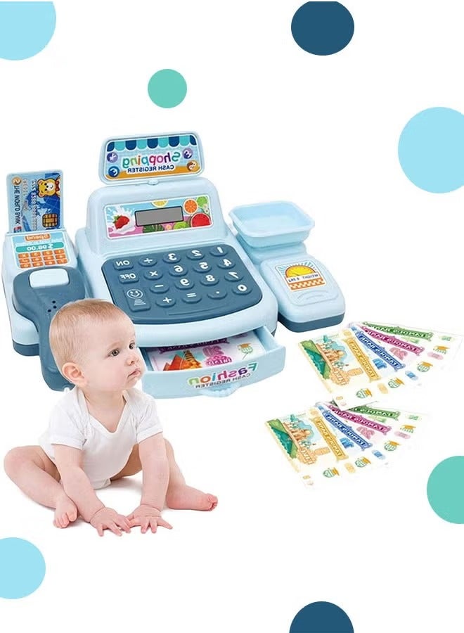 Cash Register Toy, Pretend Play Toy, Toy With Calculator, Multifunctional Toy Simulated Cash Register, Role-Playing Cash Register, Pretend Play Cash Register, Supermarket Cash Register Toy, With Lights And Music, Suitable For Children Over 3 Years Old (Blue)  - Image 3