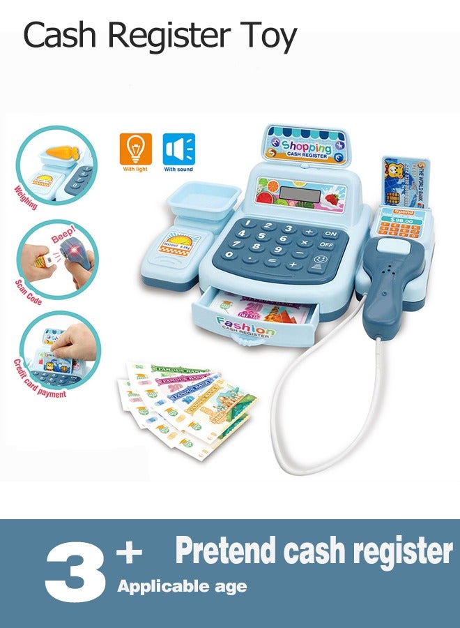 Cash Register Toy, Pretend Play Toy, Toy With Calculator, Multifunctional Toy Simulated Cash Register, Role-Playing Cash Register, Pretend Play Cash Register, Supermarket Cash Register Toy, With Lights And Music, Suitable For Children Over 3 Years Old (Blue)  - Image 1