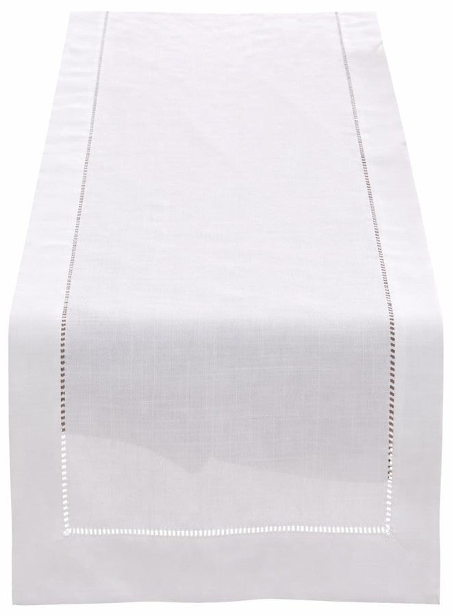Fennco Styles Classic Solid Color Hemstitch Border Table Runner for Dining Table, Banquet, Wedding, Family Dinner, 16 x120 Inch, White - Image 2