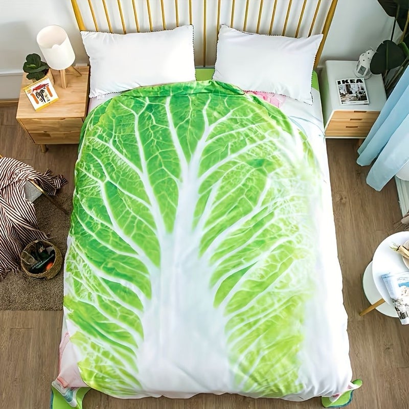 1pc Cabbage Flannel Blanket 75cmx100cm Realistic Vegetable Design Soft Warm Throw for Sofa Bed Travel - Image 1