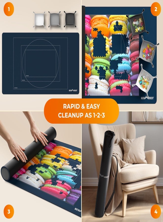 Newverest The Original Newverest Jigsaw Puzzle Mat Roll Up, Navy Blue, 39.4” x 23.6” Portable Keeper Up to 1000 Pieces with Non-Slip Rubber Bottom & Smooth Top + 3 Puzzle Sorting Trays & Travel Storage Bag - Image 3