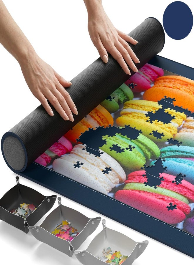 Newverest The Original Newverest Jigsaw Puzzle Mat Roll Up, Navy Blue, 39.4” x 23.6” Portable Keeper Up to 1000 Pieces with Non-Slip Rubber Bottom & Smooth Top + 3 Puzzle Sorting Trays & Travel Storage Bag - Image 1