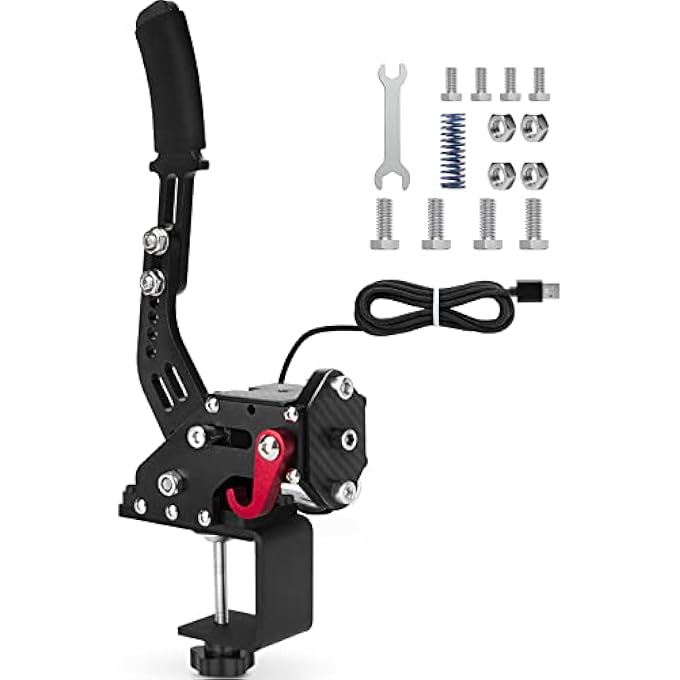 rayihni USB HANDBRAKE CLAMP FOR PC SIM RACING GAMES G25 G27 G29 T500 FANATECOSW DIRT RALLY WINDOWS (BLACK+CLAMP) - Image 1