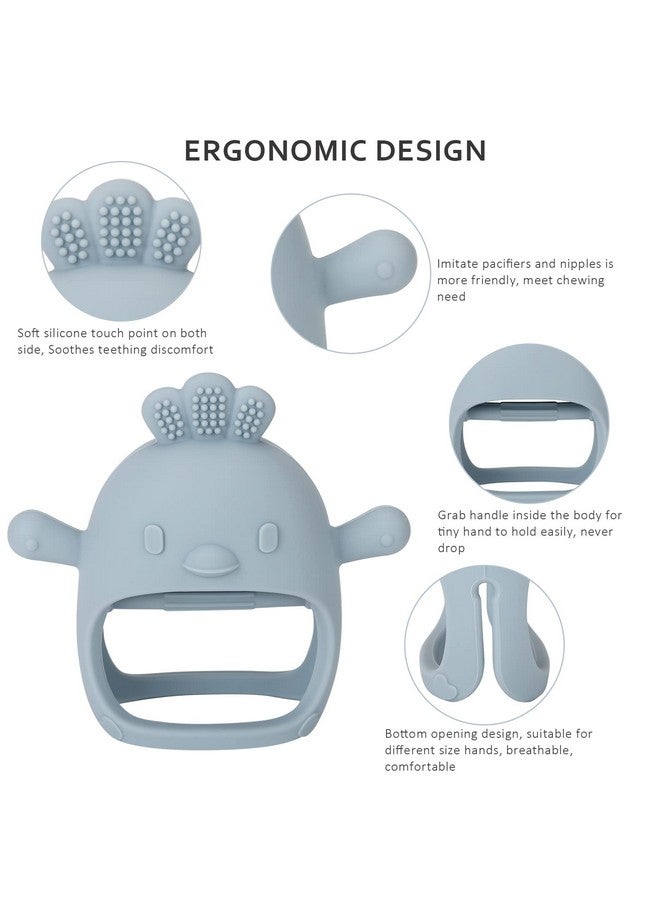 Socub Silicone Baby Teether Toy for Infants 3+ Months, BPA Free Anti-Drop Silicone Mitten Teething Toy for Soothing Sore Gums, Baby Chew Toys for Sucking Needs, Dusty Blue - Image 2