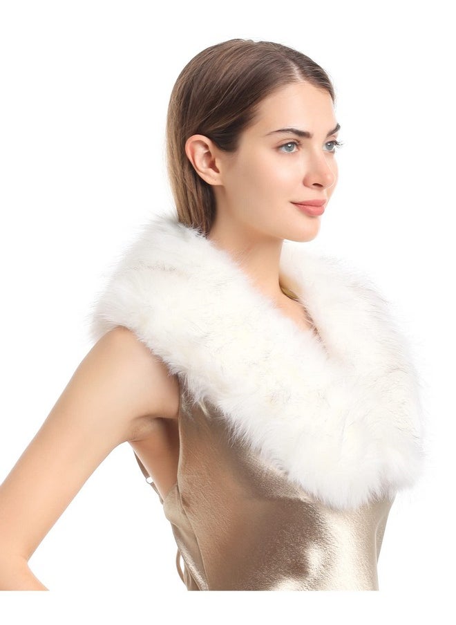 LA CARRIE - Women'S Faux Fur Collar Scarf Wrap Shawl Cold Winter Warmer(White) - Image 1