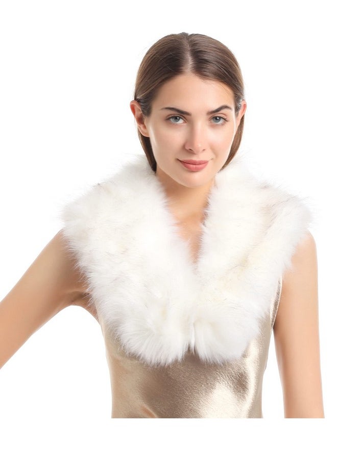 LA CARRIE - Women'S Faux Fur Collar Scarf Wrap Shawl Cold Winter Warmer(White) - Image 1