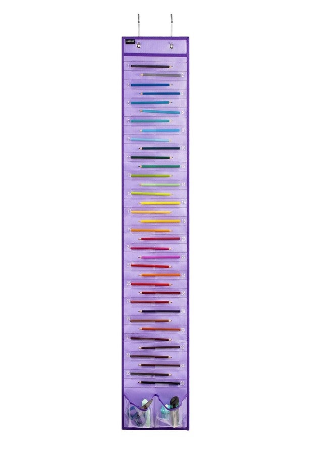 ANZORG Hanging Pencil Holder Classroom Pencil Parking Pocket Chart Numbered Pencil Dispenser Organizer as Back to School Essentials (1 Pack-Purple) - Image 1