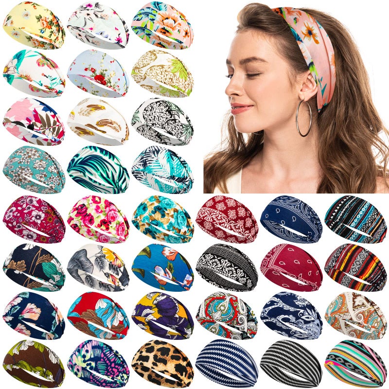 Yunsailing 36 Pcs Boho Headbands for Women - Non Slip Wide Headband for Yoga, Workout, Running - Hair Bands, Sweat Wraps, Accessories for Women & Girls - Image 1