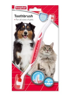 beaphar Beaphar Pet Toothbrush For Dogs Oral Dental Hygiene Red & White 
